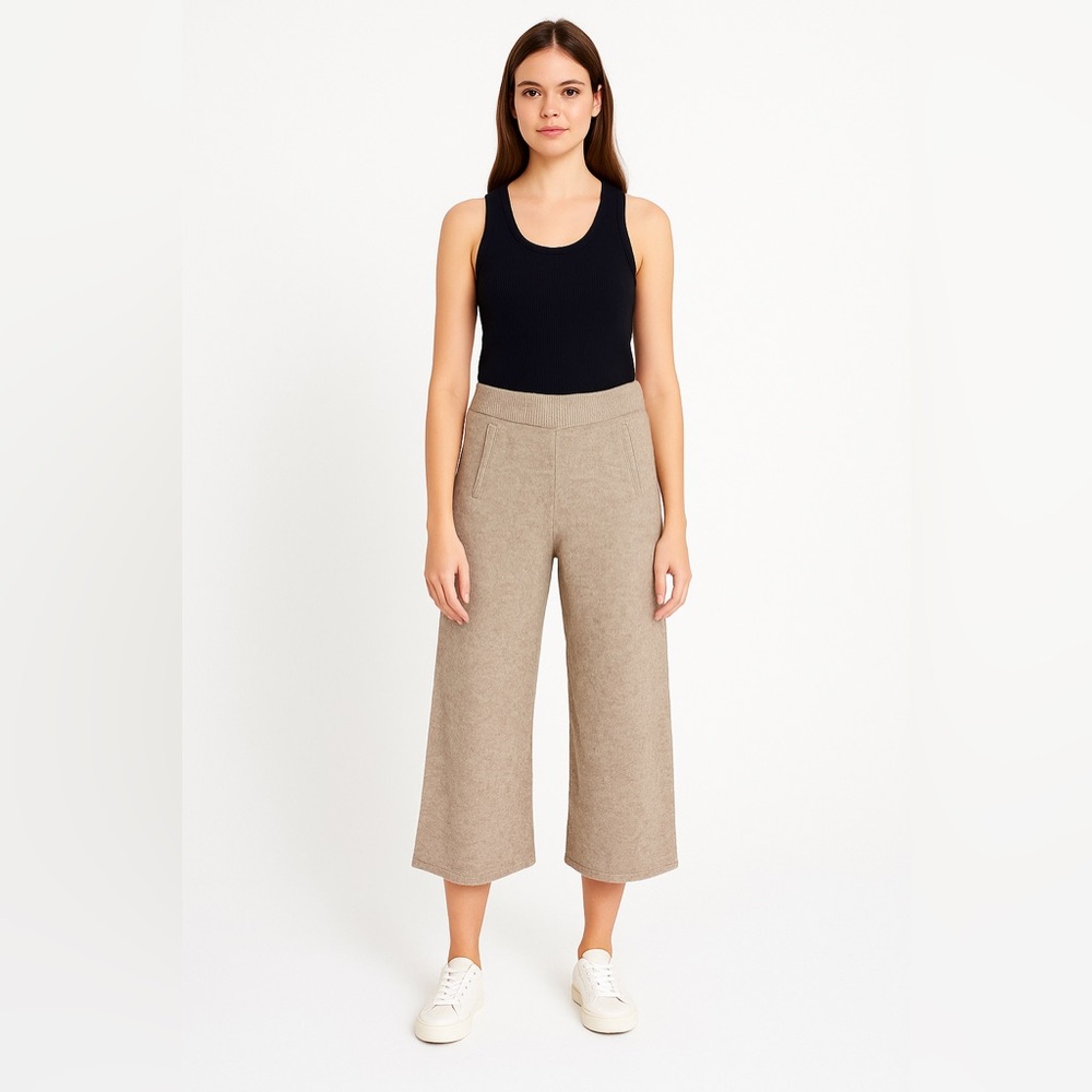 Heartloom Knit Wide Leg Crop Lounge Pants XS Beige Cozy Pull-On